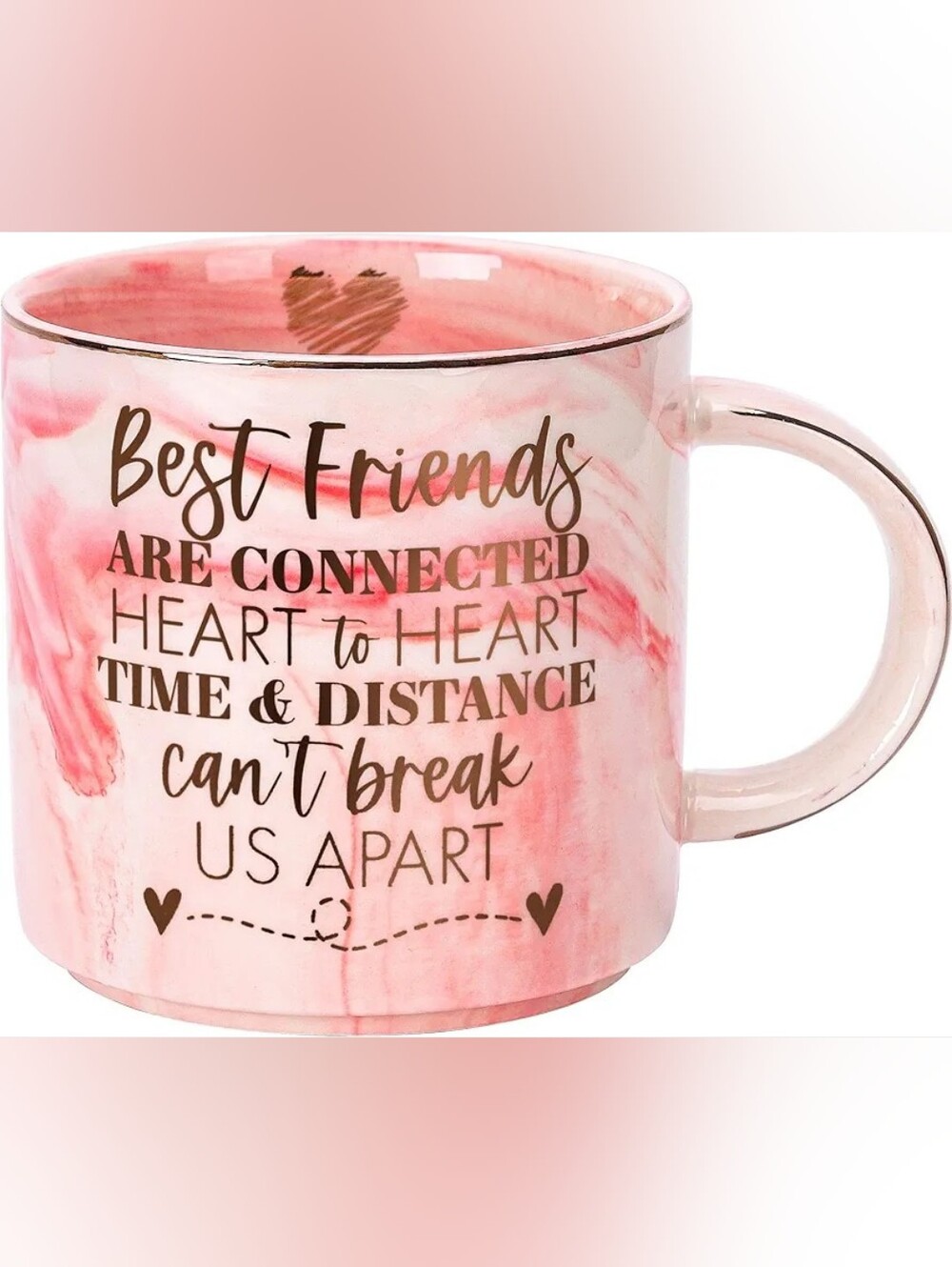 "Best Friends" Pink Marble Ceramic Mug With Gold Accents NIB